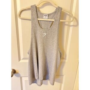 Gymshark Light Gray Racerback Tank Medium Oversized Loose Fit Gym Workout Top